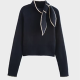 Pull Femme avec Nœud au Col | Finition Contrastée