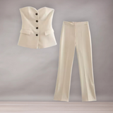 High waist pants set and buttoned vest for women | Elegance and daily comfort