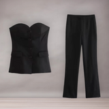 High waist pants set and buttoned vest for women | Elegance and daily comfort