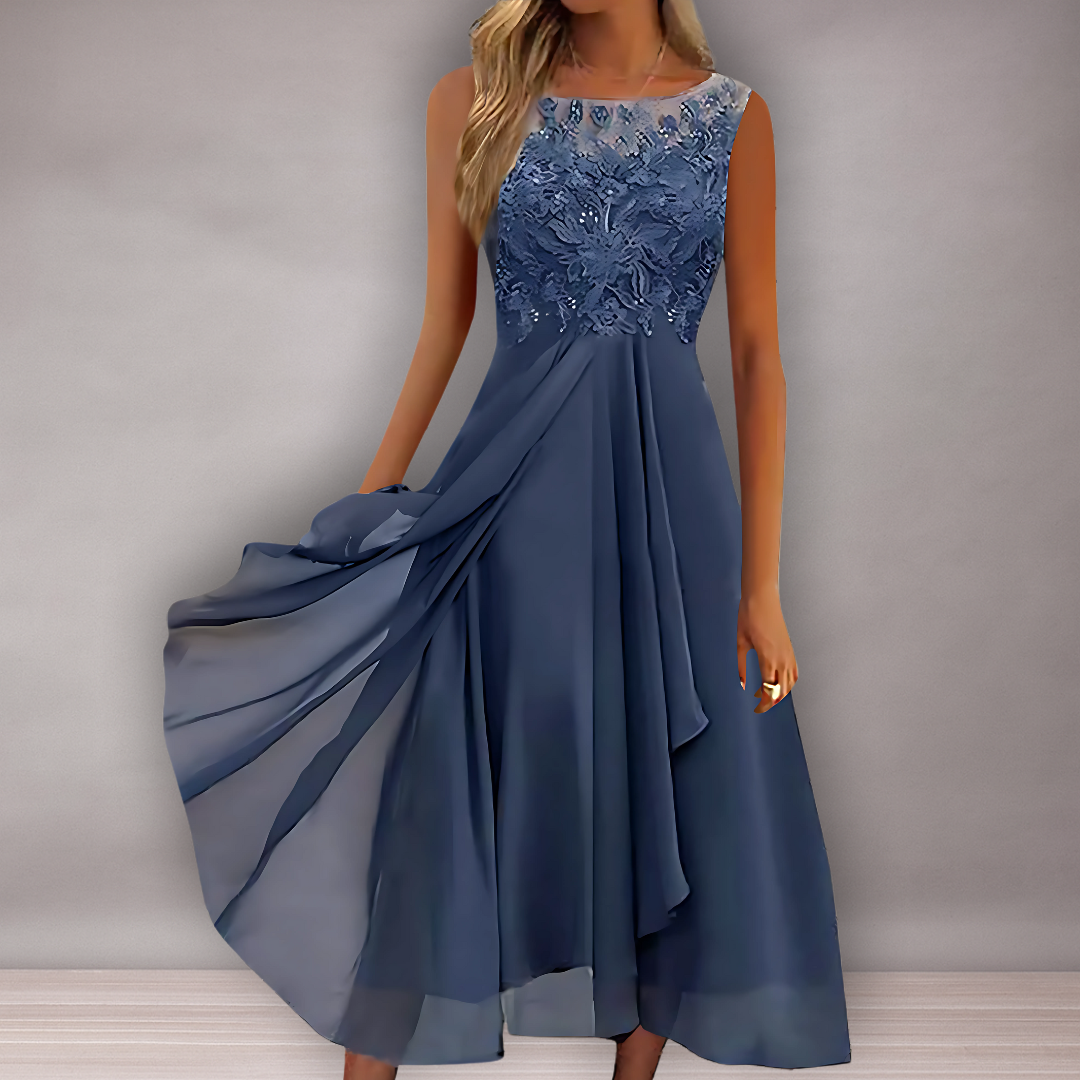 Robe midi élégante pour femmes avec détails en dentelle | Flottante