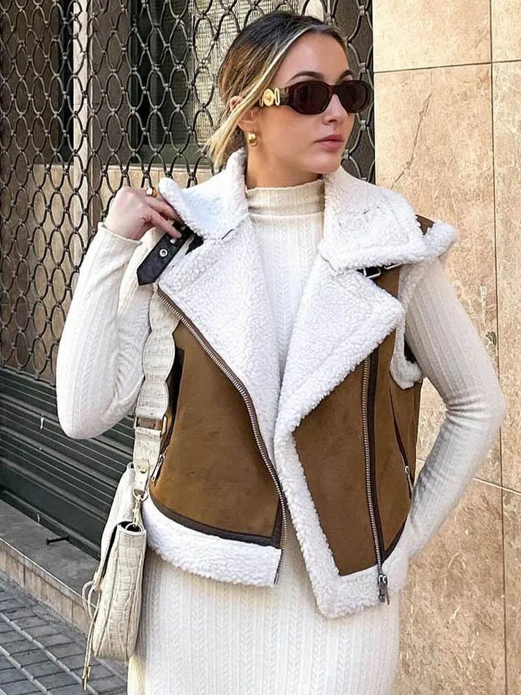 Gilet Femme Sans Manches Style Biker | Fermeture Éclair Asymétrique