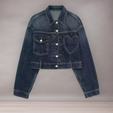 Veste Femme Courte en Jean | Détail Cœur