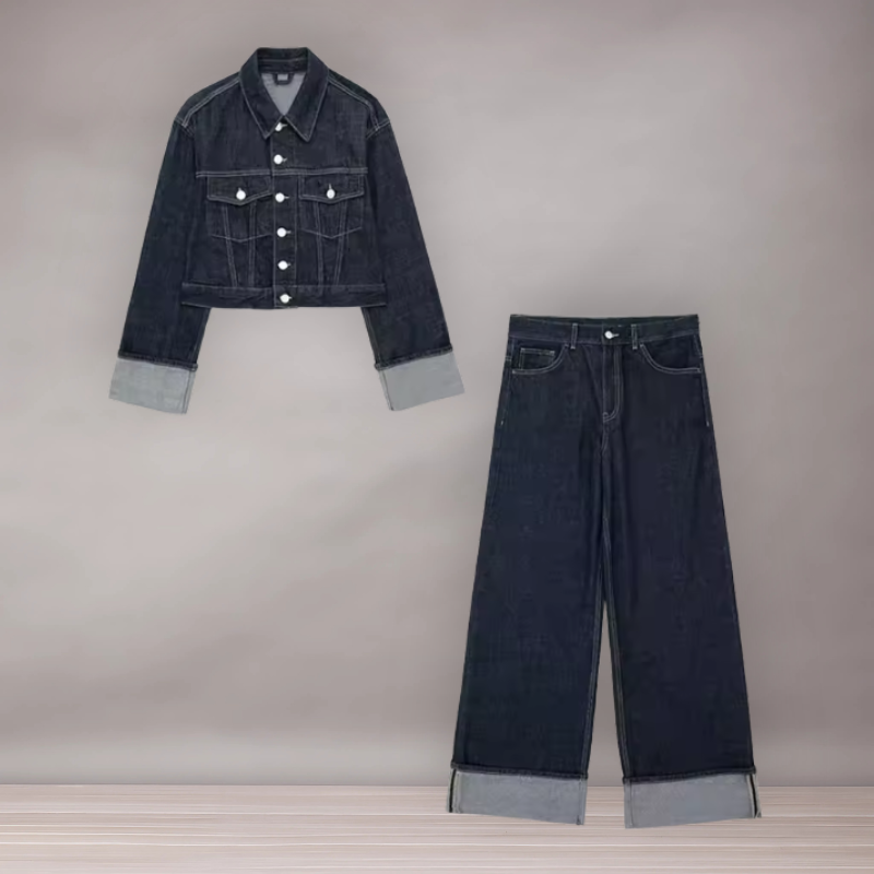 Ensemble Veste Courte en Jean et Jean Large Femme | Décontracté Stylé