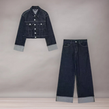 Ensemble Veste Courte en Jean et Jean Large Femme | Décontracté Stylé