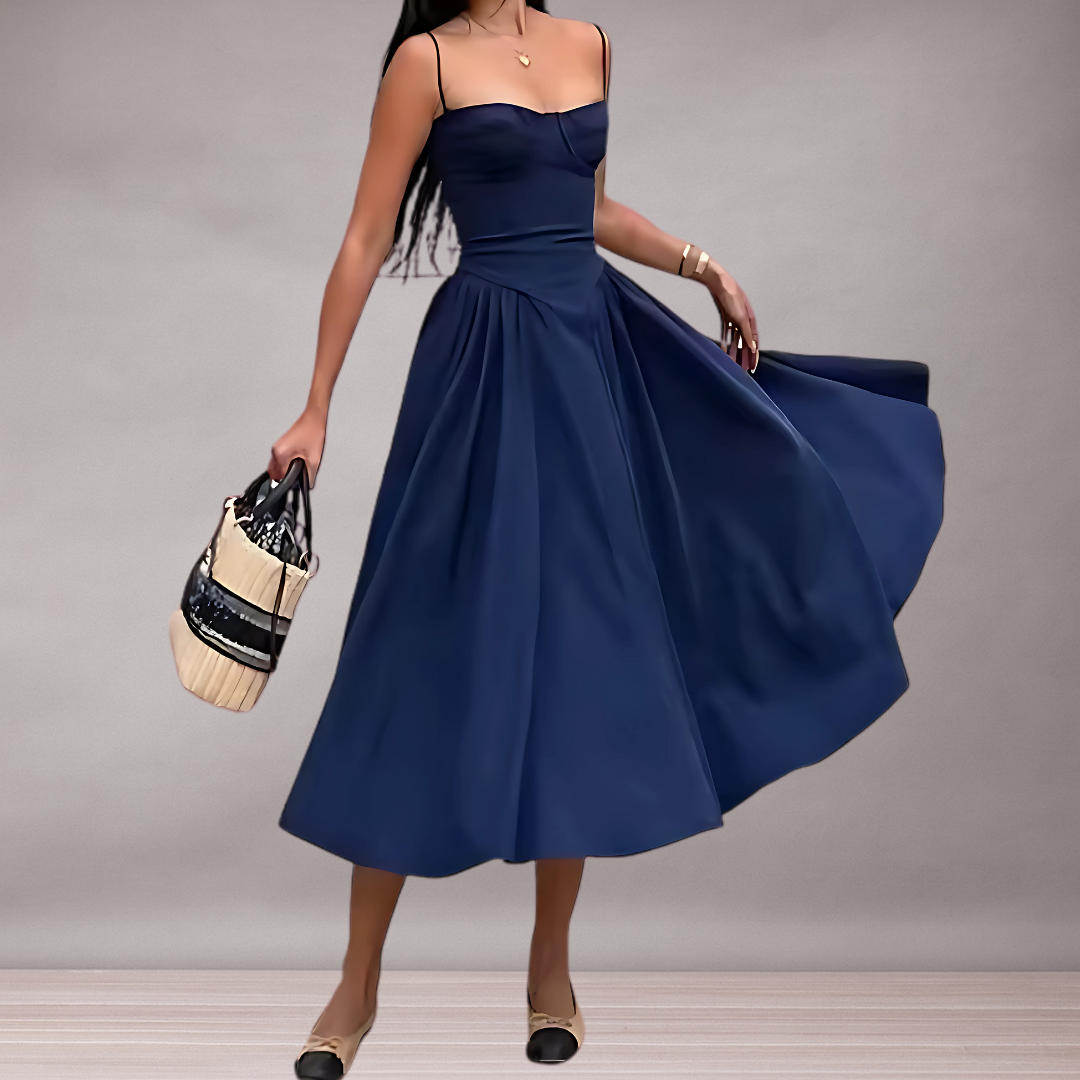Bustier midi dress with fine straps for women | Elegant