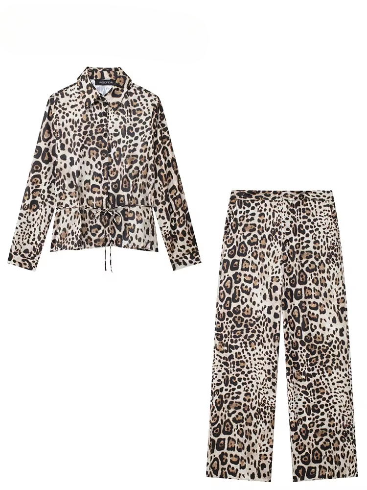 Ensemble Femme Chemise et Pantalon à Imprimé Léopard | Coupe Décontractée