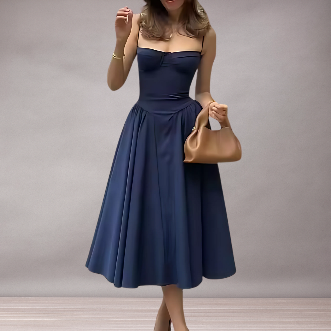 Bustier midi dress with fine straps for women | Elegant