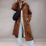 Manteau Femme Long à Imprimé Léopard | Fermeture à Boutons