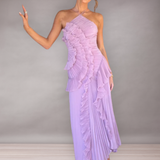 Robe Longue Asymétrique Plissée avec Volants pour Femme | Élégante