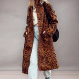 Manteau Femme Long à Imprimé Léopard | Fermeture à Boutons