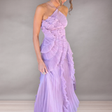Robe Longue Asymétrique Plissée avec Volants pour Femme | Élégante