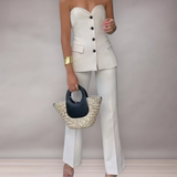 High waist pants set and buttoned vest for women | Elegance and daily comfort