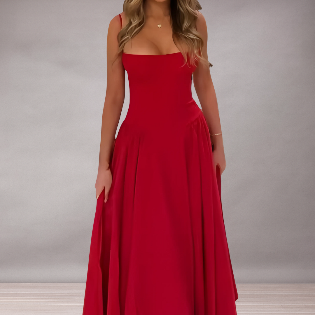Bustier midi dress with fine straps for women | Elegant