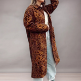 Manteau Femme Long à Imprimé Léopard | Fermeture à Boutons
