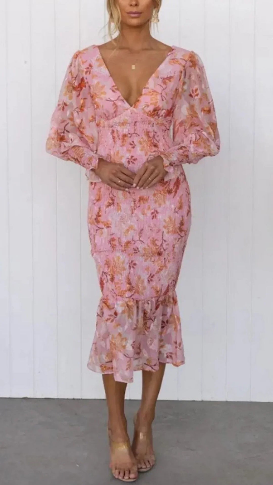 Tirenta | Robe Midi Fleurie à Manches Bouffantes