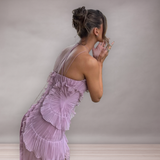 Robe Longue Asymétrique Plissée avec Volants pour Femme | Élégante