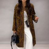 Manteau Femme Long à Imprimé Léopard | Fermeture à Boutons
