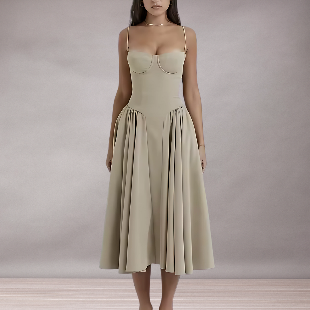 Bustier midi dress with fine straps for women | Elegant