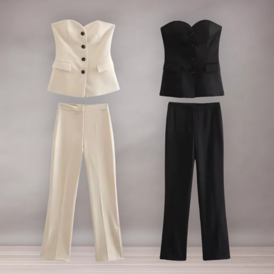 High waist pants set and buttoned vest for women | Elegance and daily comfort