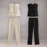 High waist pants set and buttoned vest for women | Elegance and daily comfort
