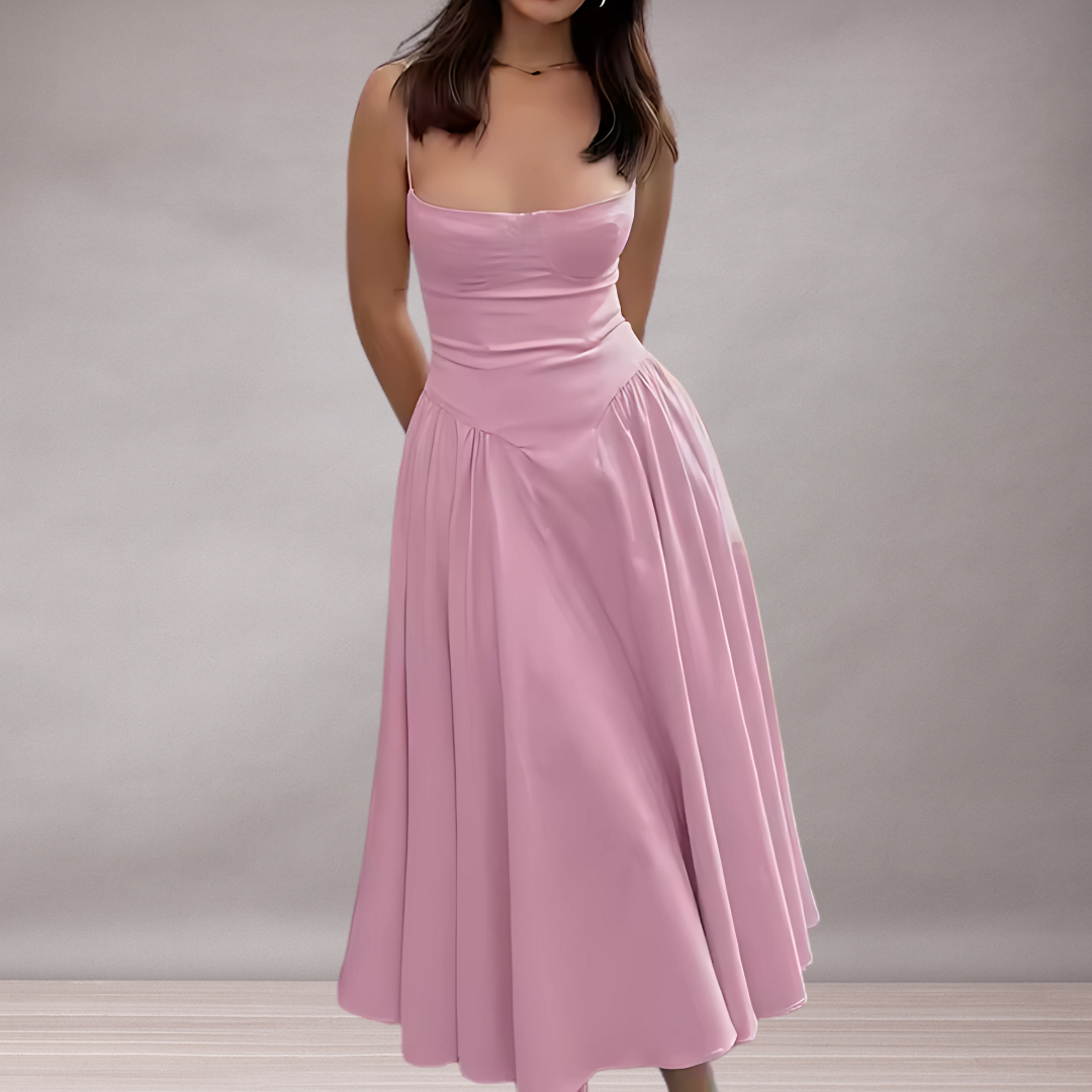 Bustier midi dress with fine straps for women | Elegant