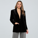 Blazer en velours pour femme | Détails en strass et fermeture à un bouton
