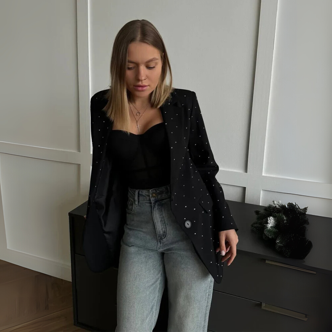 Blazer en velours pour femme | Détails en strass et fermeture à un bouton