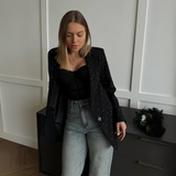 Blazer en velours pour femme | Détails en strass et fermeture à un bouton