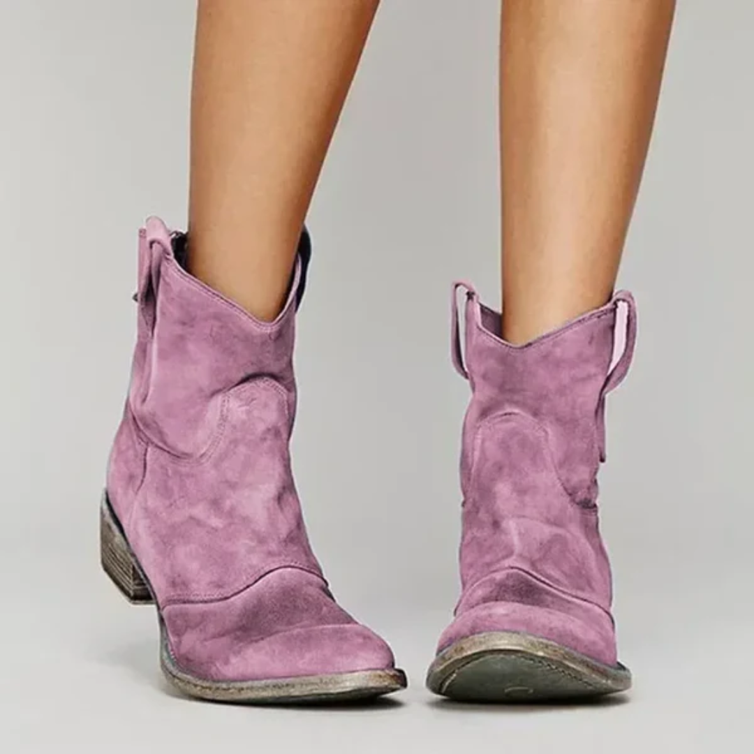 Bottes Cheville Cowboy Vintage pour Femme | Talon Bas