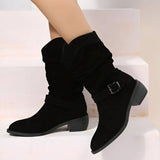 Bottes mi-mollet pour femme – talon bas, fermeture éclair latérale, bout rond