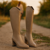 Bottes montantes à talon carré pour femme – fermeture éclair latérale, bout pointu