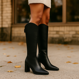 Bottes montantes à talon carré pour femme – fermeture éclair latérale, bout pointu