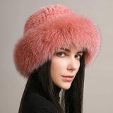 Chapeau - Minkora - Tissu tricoté - Finition en fourrure
