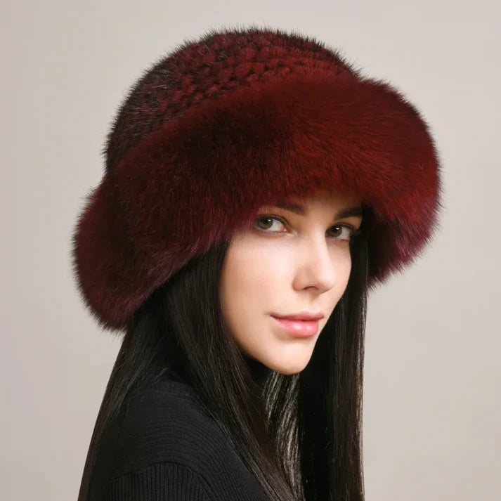 Chapeau - Minkora - Tissu tricoté - Finition en fourrure