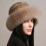 Chapeau - Minkora - Tissu tricoté - Finition en fourrure