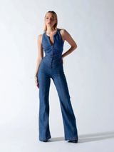 Combinaison en denim pour femmes | Col zippé