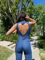 Combinaison en denim pour femmes | Col zippé
