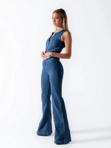 Combinaison en denim pour femmes | Col zippé