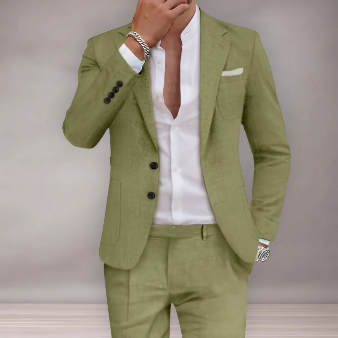 Costume moderne en lin pour homme | lignes droites