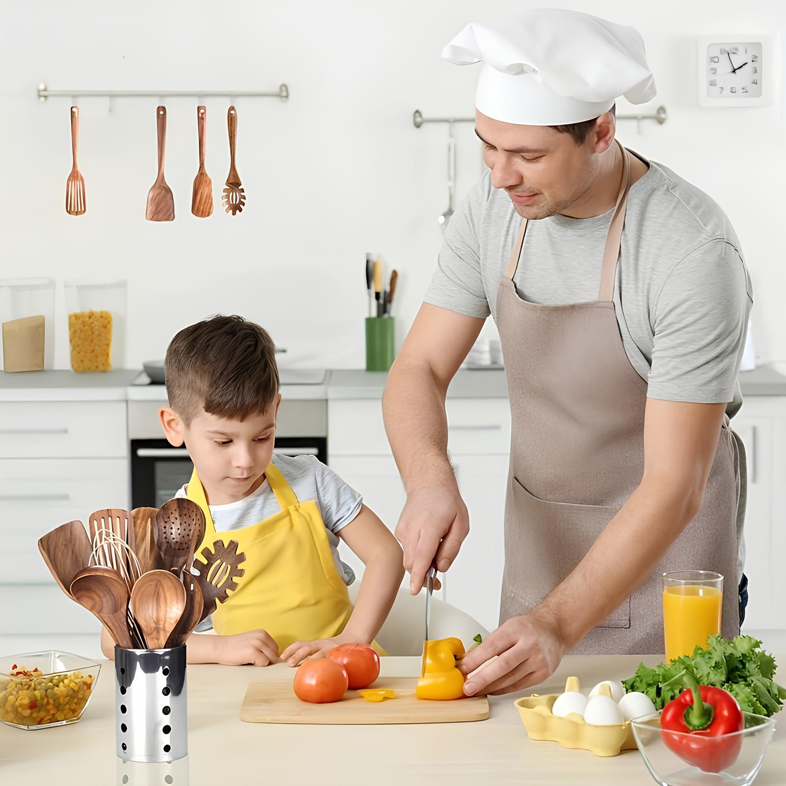 Ensemble d’ustensiles de cuisine 11 pièces - TeakWooda - Avec support - Bois naturel