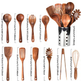Ensemble d’ustensiles de cuisine 11 pièces - TeakWooda - Avec support - Bois naturel