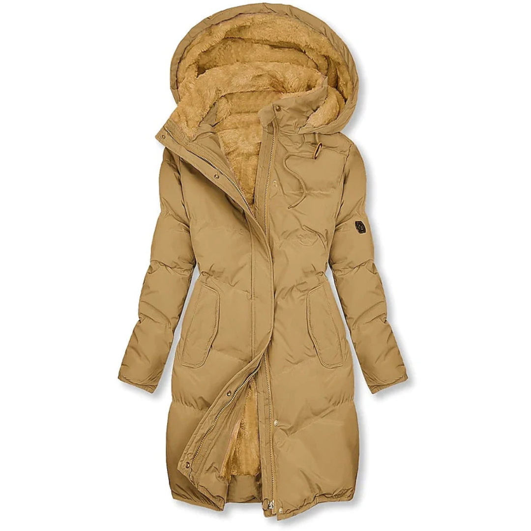 Manteau long pour femme avec capuche | Fermeture éclair sur le devant