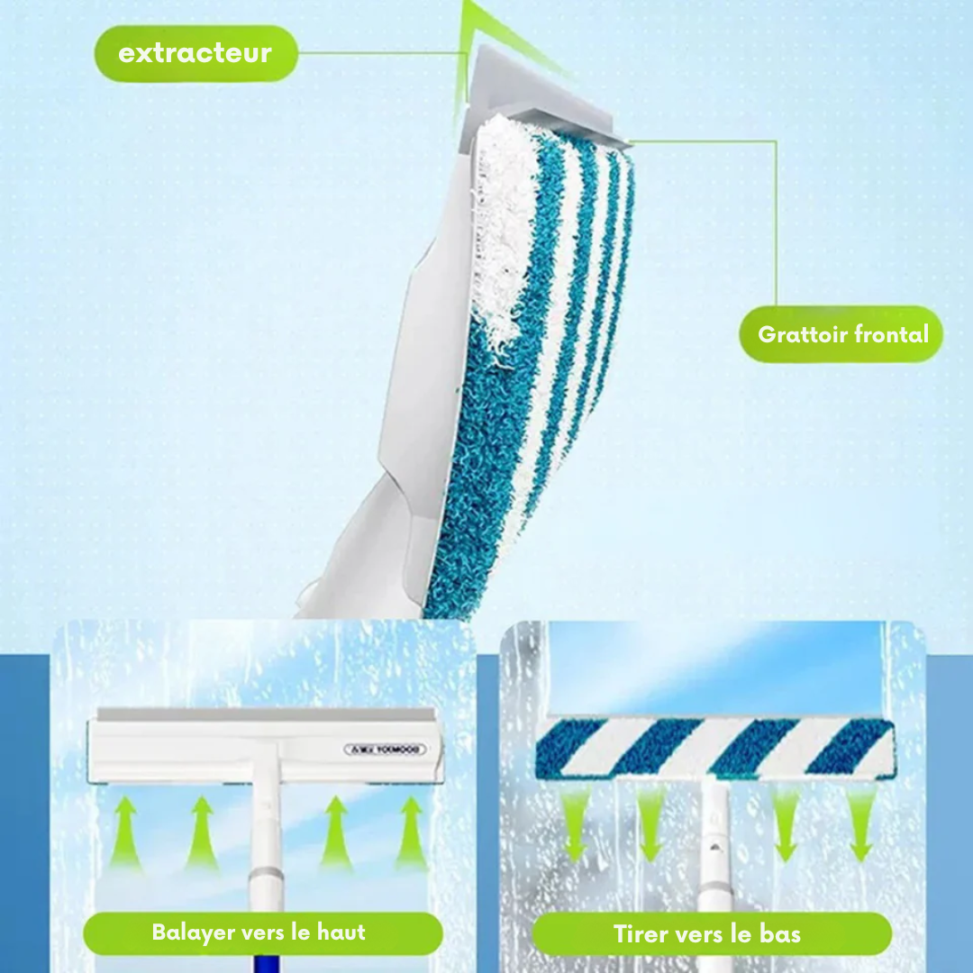 Nettoyeur de vitres 3-en-1 - GlasWipa - Manche télescopique - Fonction spray