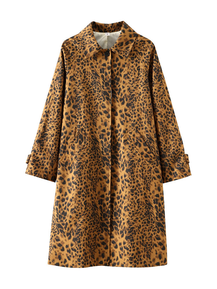 Manteau Femme Long à Imprimé Léopard | Fermeture à Boutons
