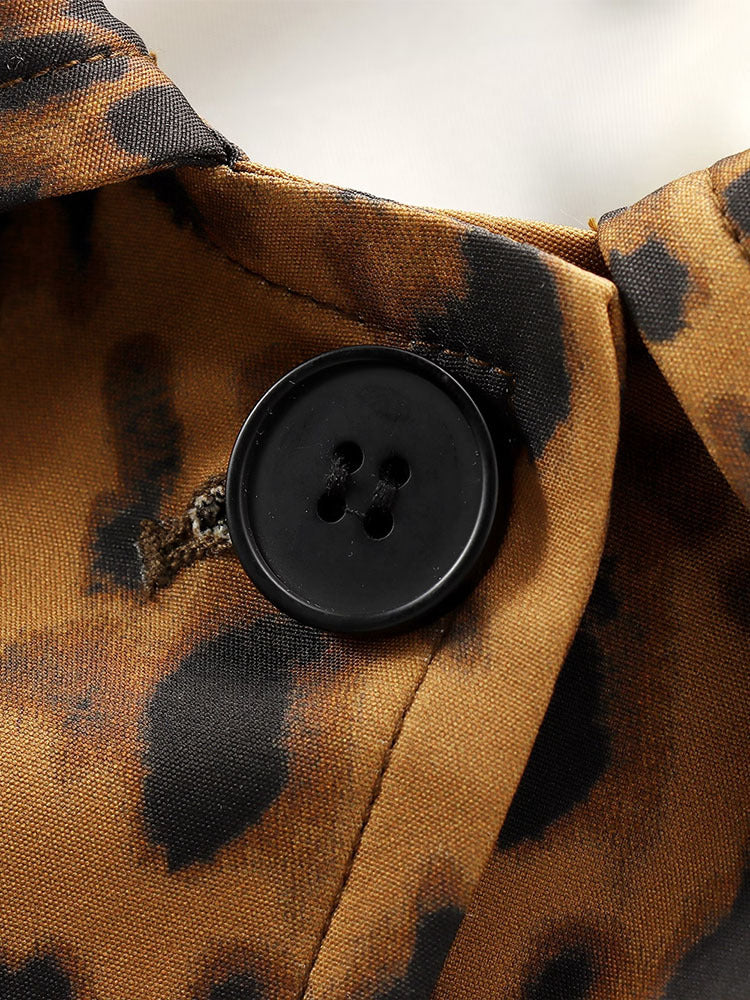 Manteau Femme Long à Imprimé Léopard | Fermeture à Boutons
