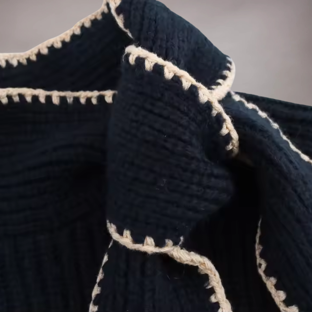 Sweter kobiet z węzłem kołnierza | Kontrastowane wykończenie