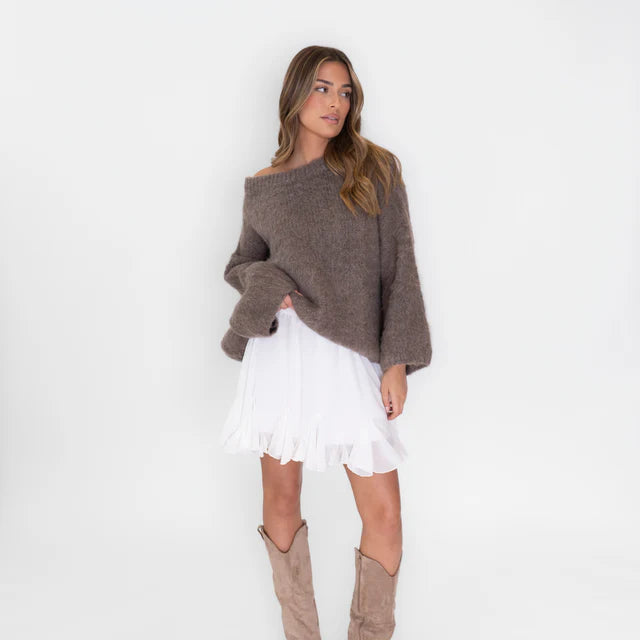 Pull en maille à épaules dénudées pour femme | Coupe ample
