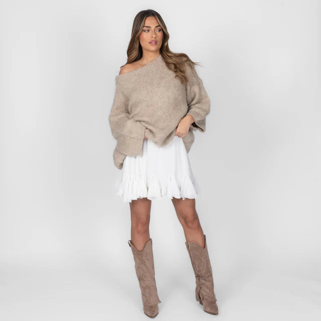 Pull en maille à épaules dénudées pour femme | Coupe ample