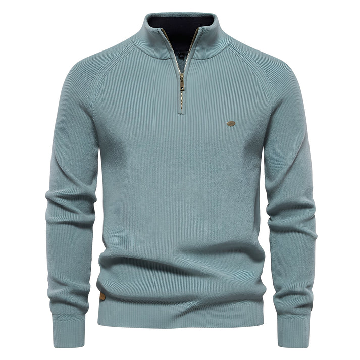 Pull homme à col zippé quart