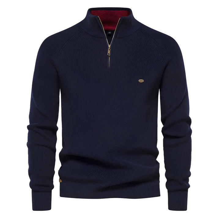 Pull homme à col zippé quart